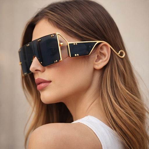 Oversized Square Sunglasses - Luxury Metal Rivet Detail