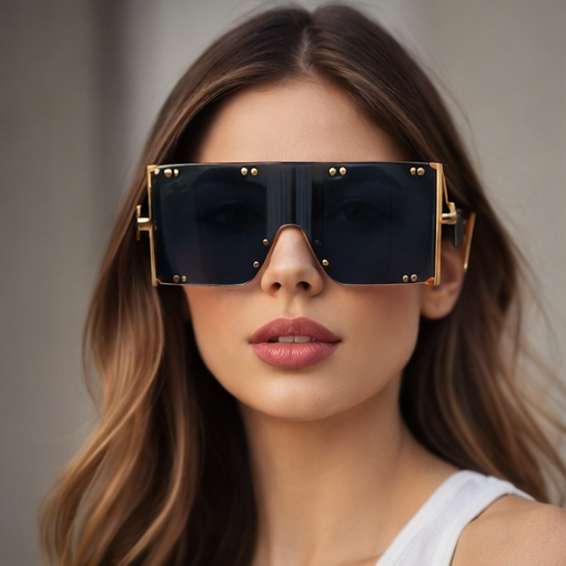 Oversized Square Sunglasses - Luxury Metal Rivet Detail